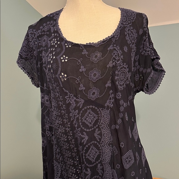 Johnny Was Tops - Johnny Was Midnight Blue Embroidered Tunic